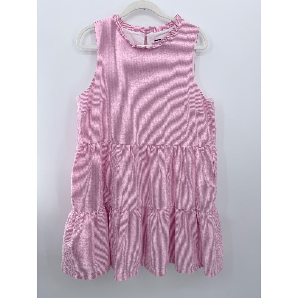 Sailor-Sailor‎ Dress Womens XL Pink Seersucker Sleeveless Tiered Ruffle Neck